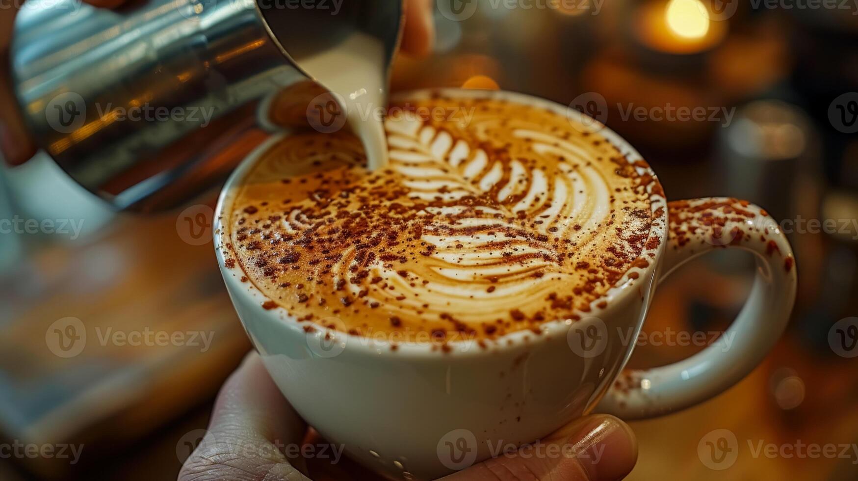 Barista Crafting Latte Art in Cozy Cafe photo