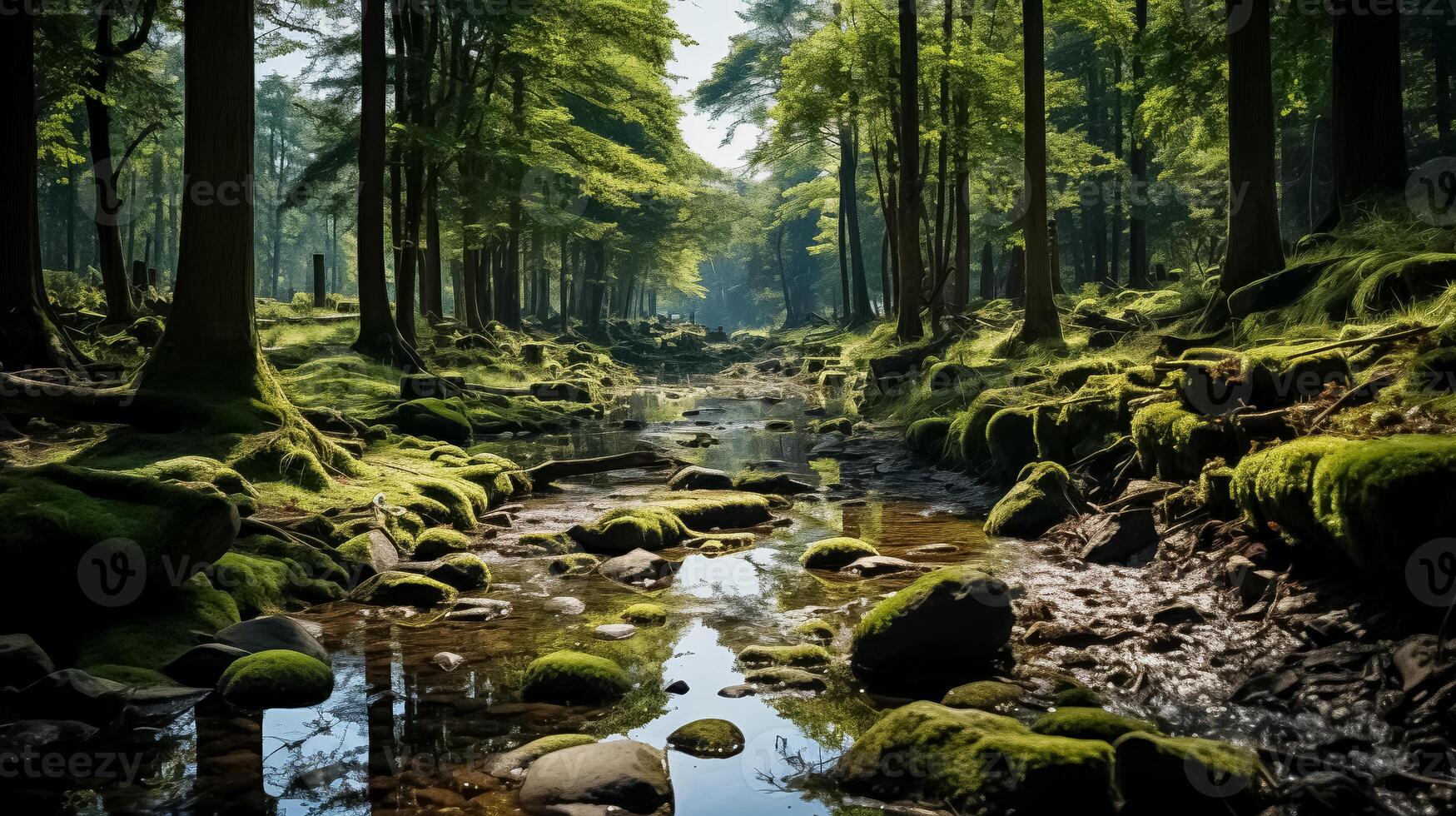 Sunlit Green Forest with Lush Foliage photo