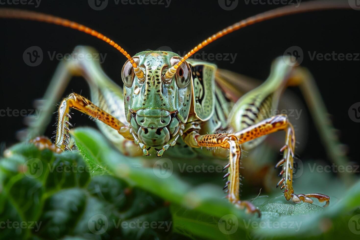 Close-Up Portrait of a Green Grasshopper photo