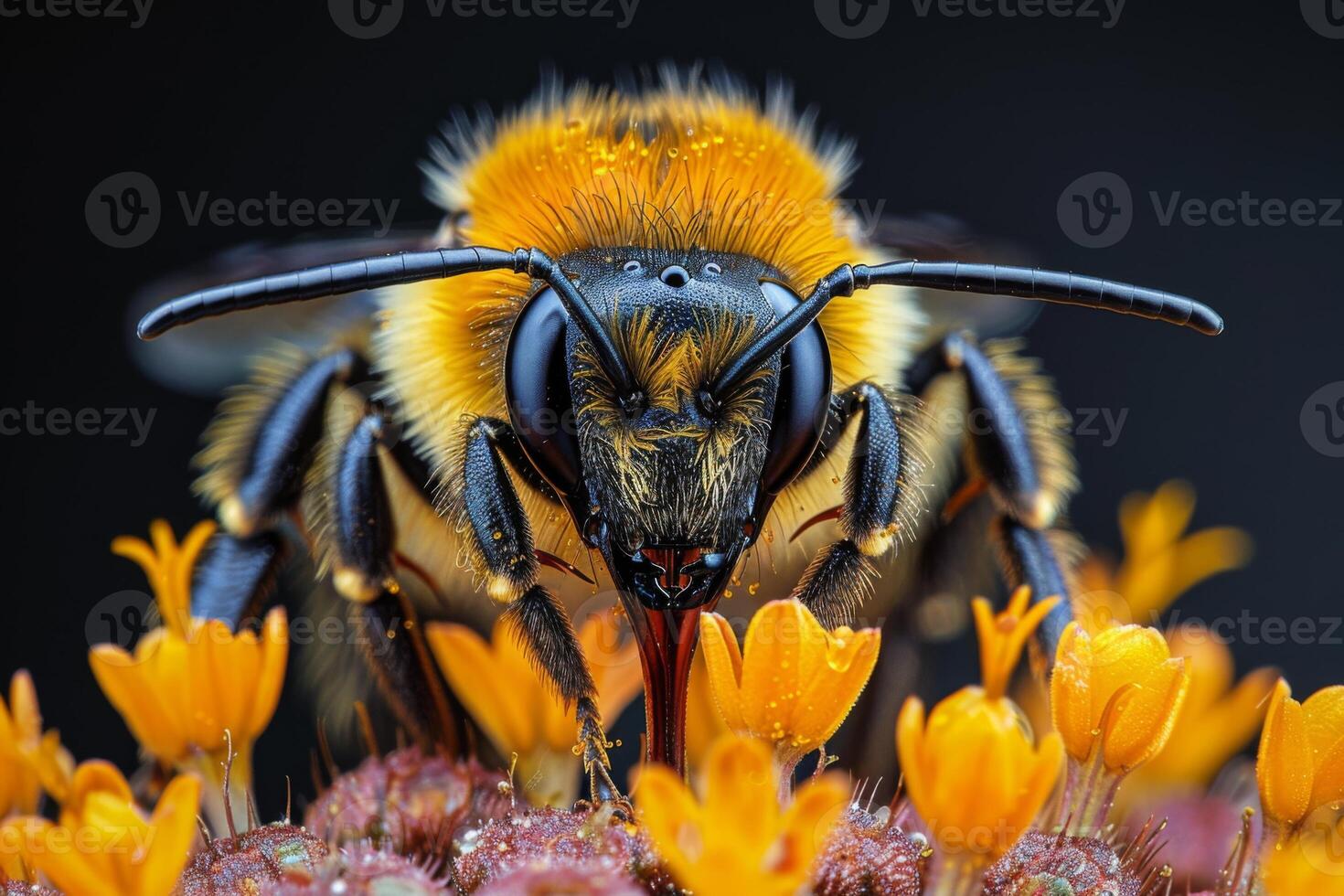 Bee on Flower with Macro Detail photo