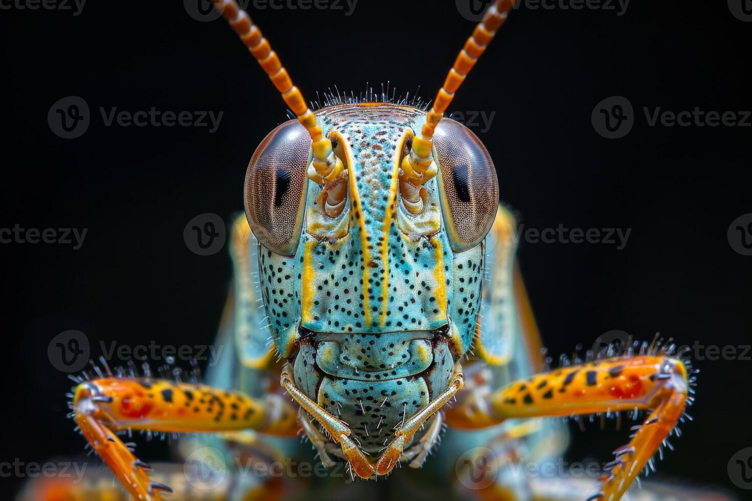 Macro Portrait of a Colorful Grasshopper photo