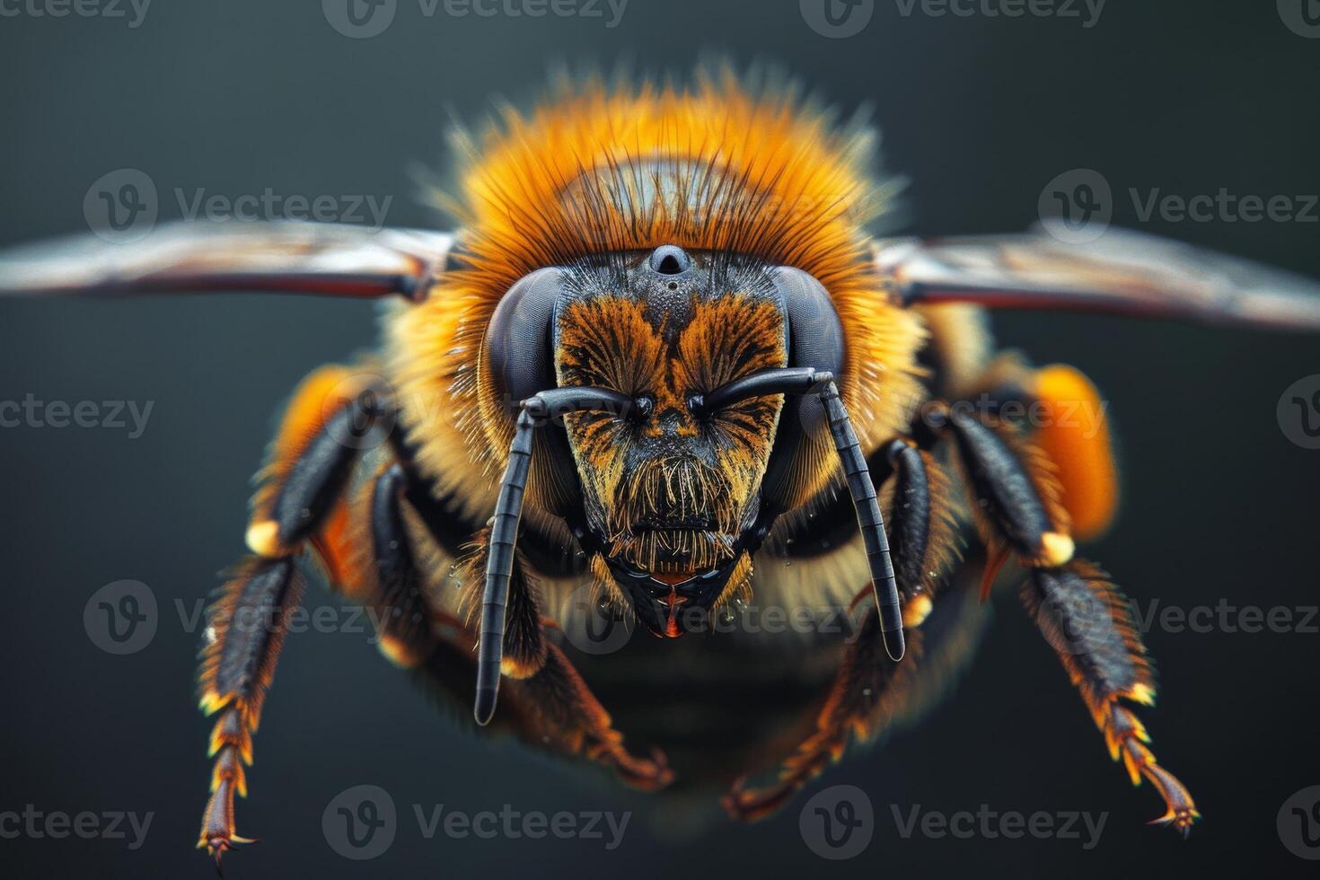 Close-up Portrait of a Bee in Flight photo