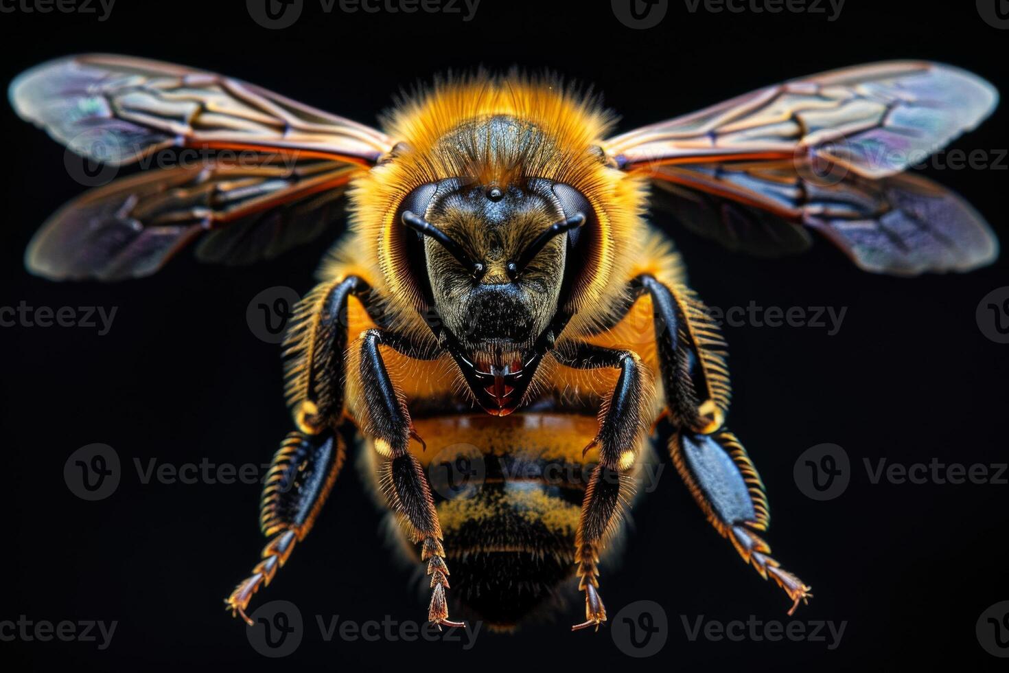 Close-Up Portrait of a Honeybee in Flight photo