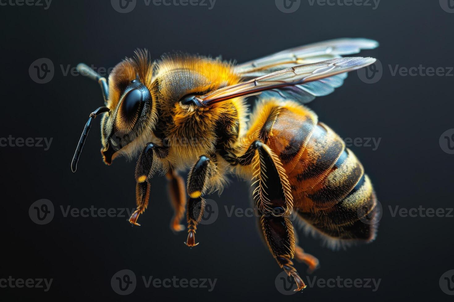 Honeybee in Flight - A Close-Up View photo