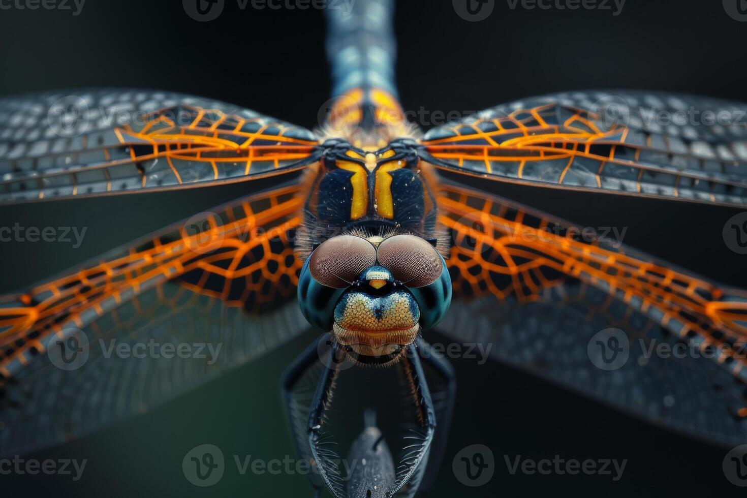 Close-up of a Dragonfly's Face and Wings photo