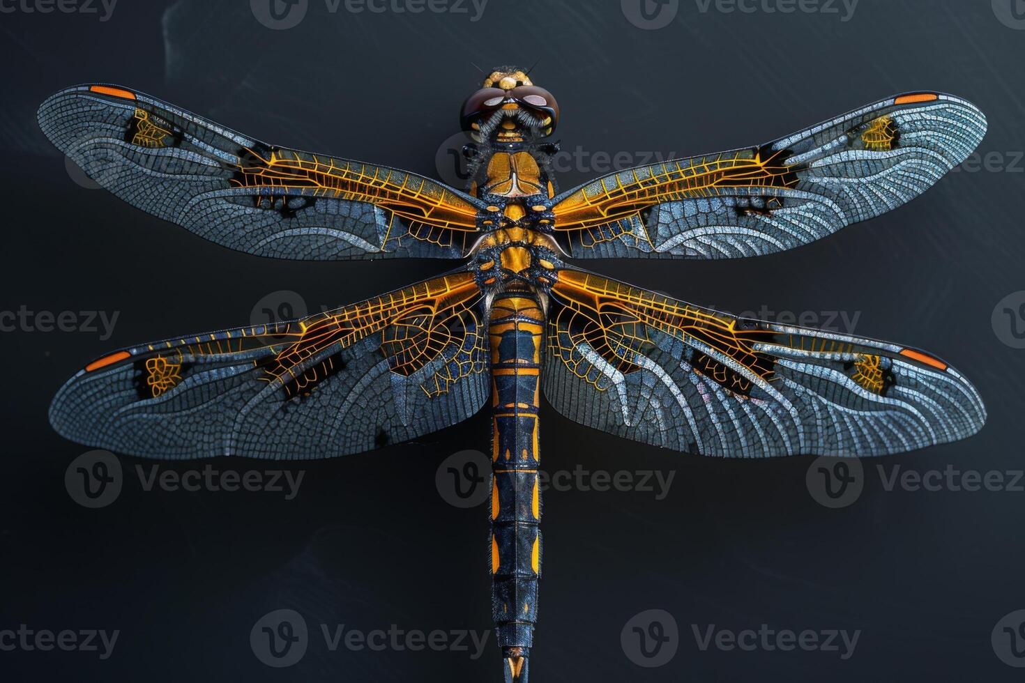Dragonfly Portrait with Yellow and Blue photo
