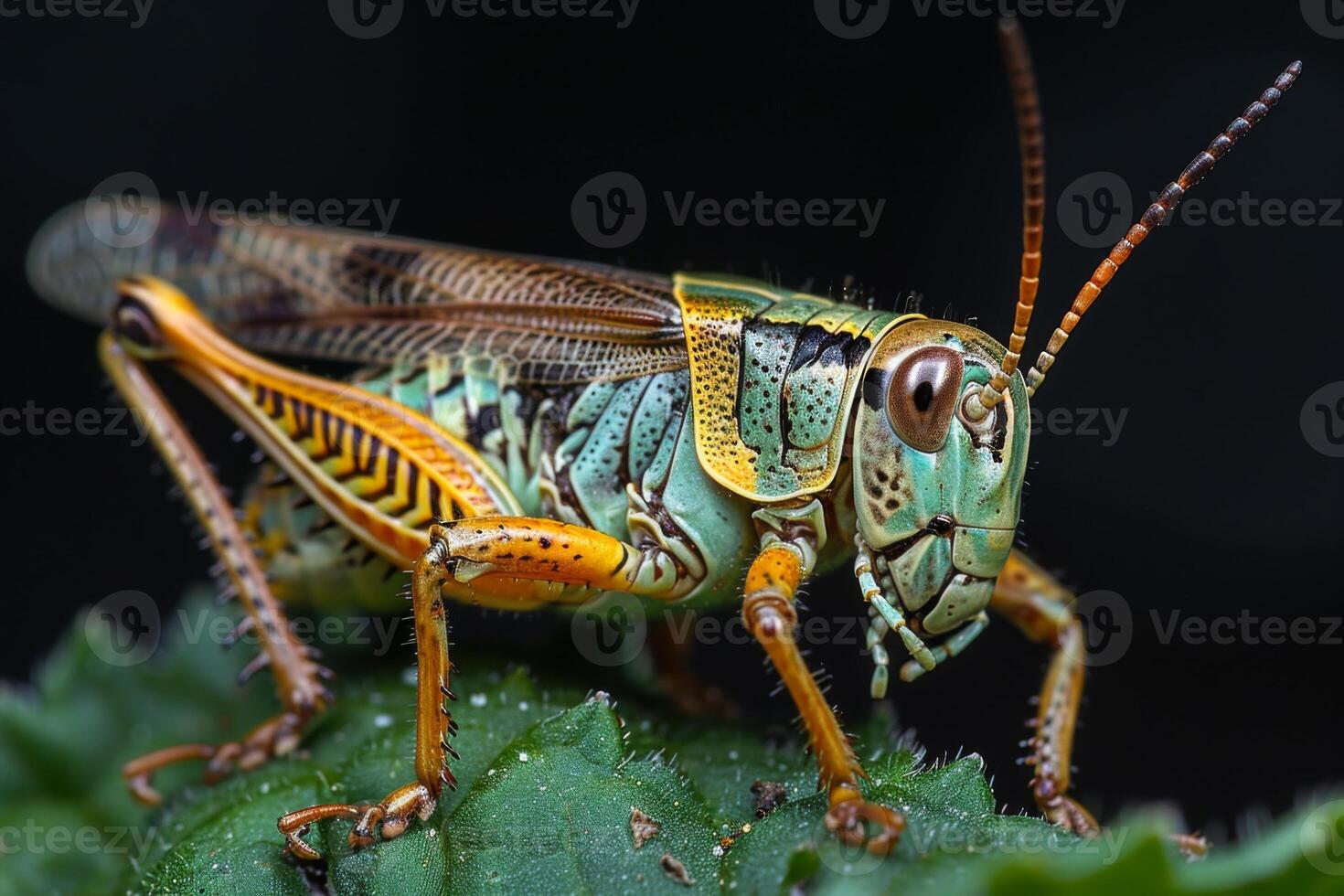 Vibrant Green Grasshopper on a Leaf photo