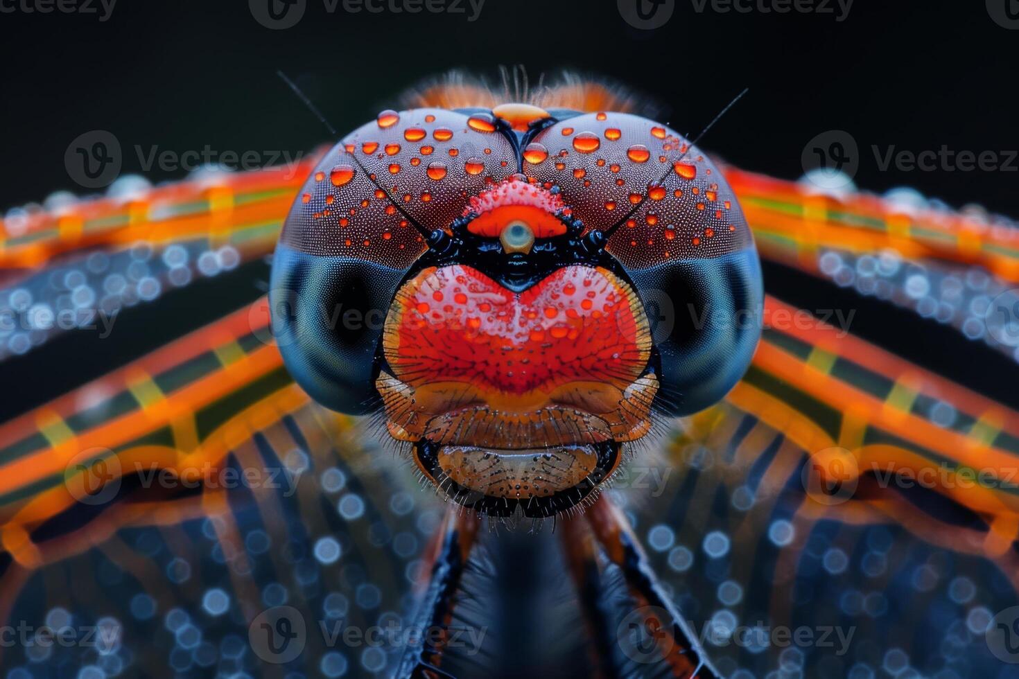 Dragonfly Portrait With Water Droplets photo