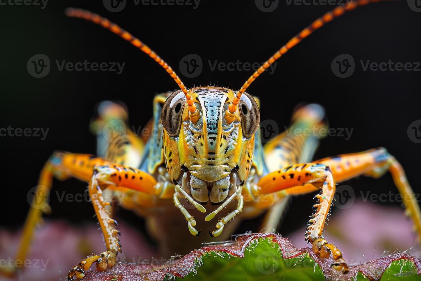 Close-up of a Vibrant Grasshopper on a Leaf photo