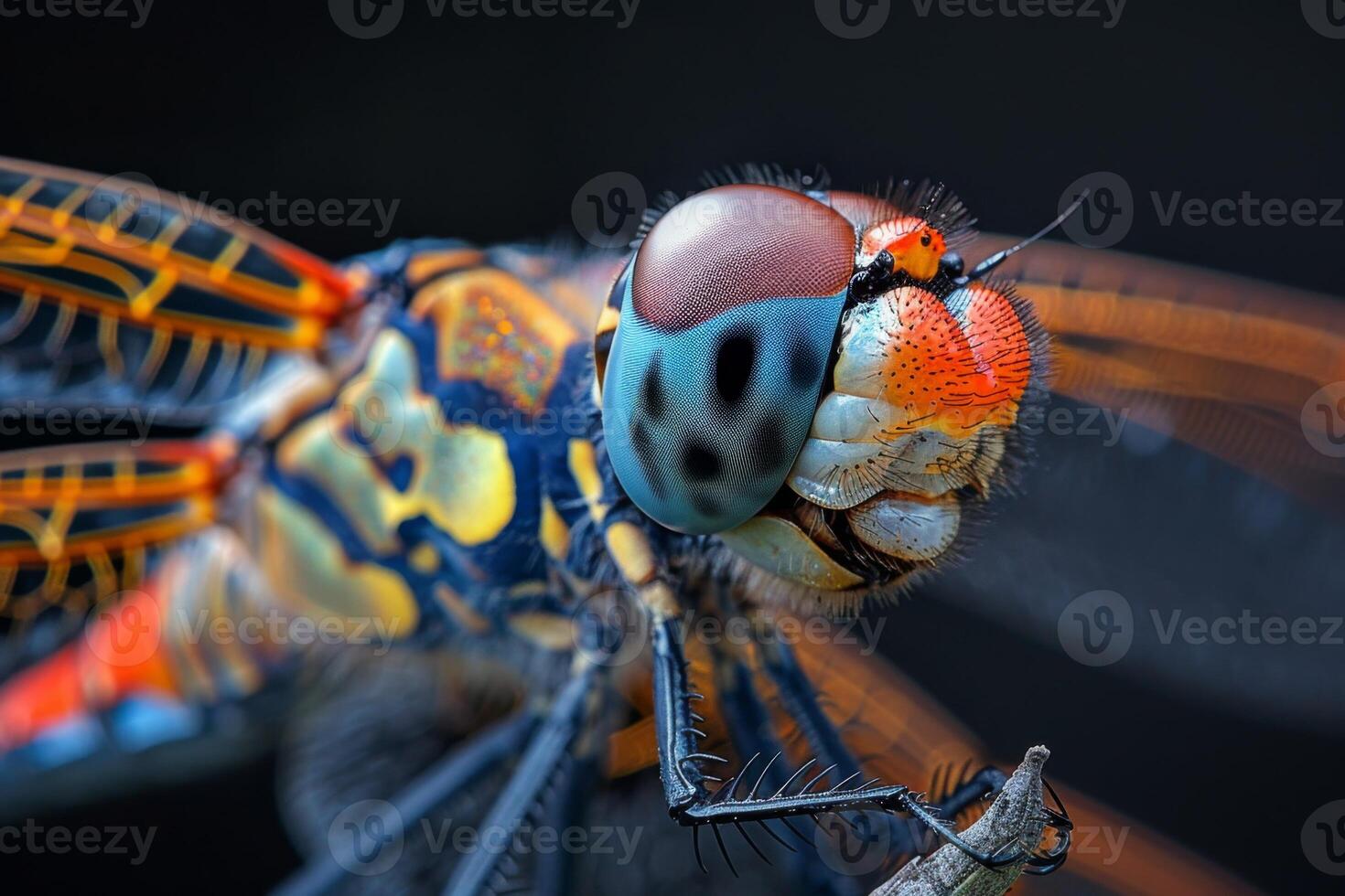 Close-up of a Dragonfly's Head with Vivid Colors photo