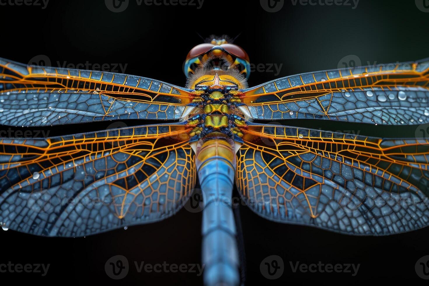 Dragonfly Macro with Dew Drops photo