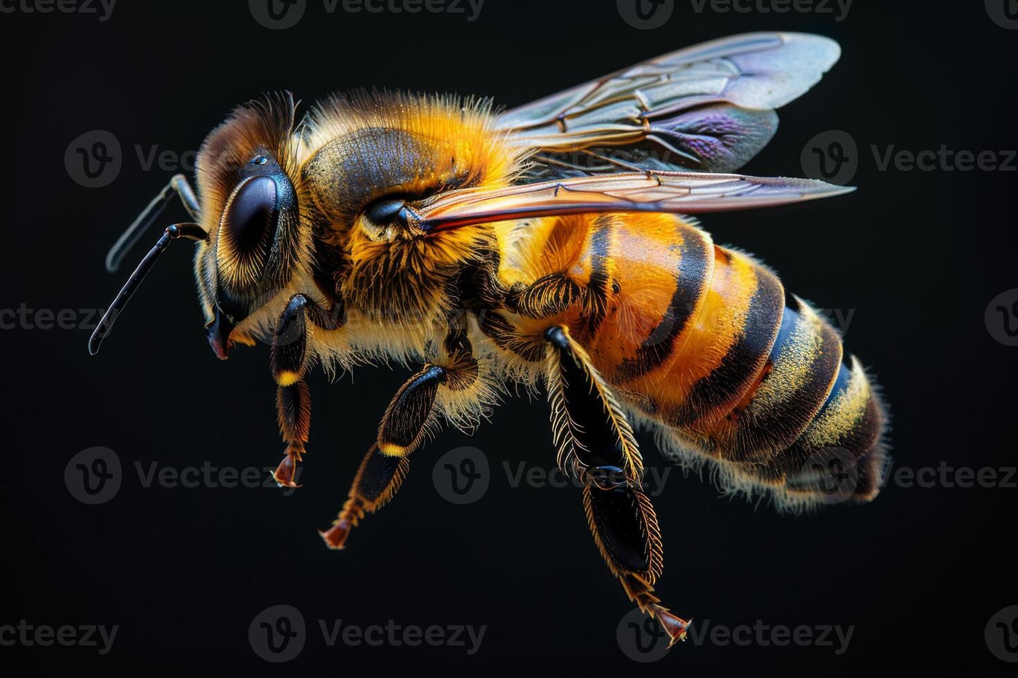 A Close-Up Portrait of a Honeybee in Flight photo