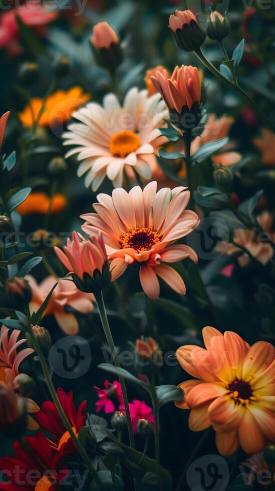 Colorful flowers in the garden - vintage effect style pictures photo