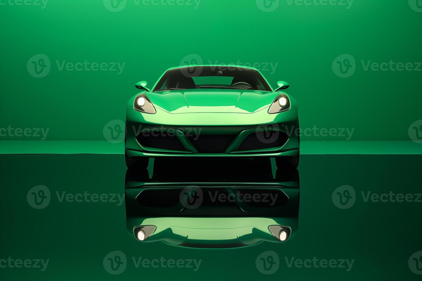 The futuristic a green sports car on a green background photo