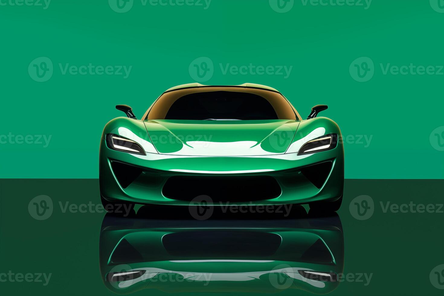 The futuristic a green sports car on a green background photo
