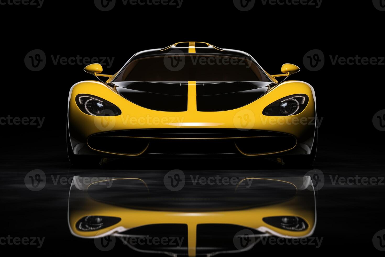 The futuristic yellow sports car on a dark background photo