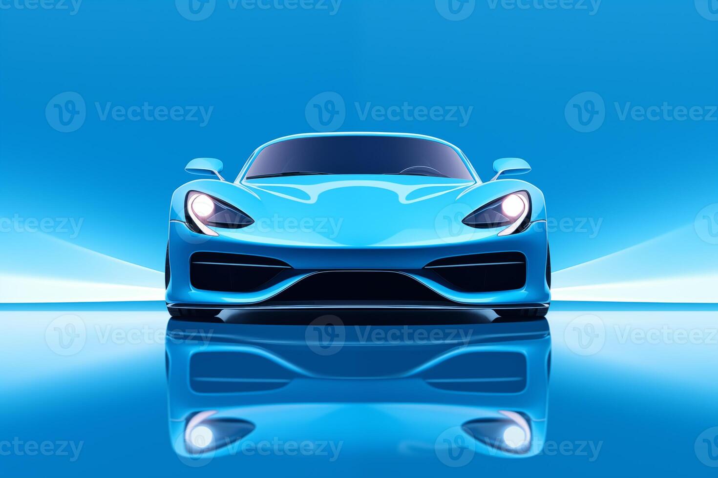 The futuristic a blue sports car on a blue background photo