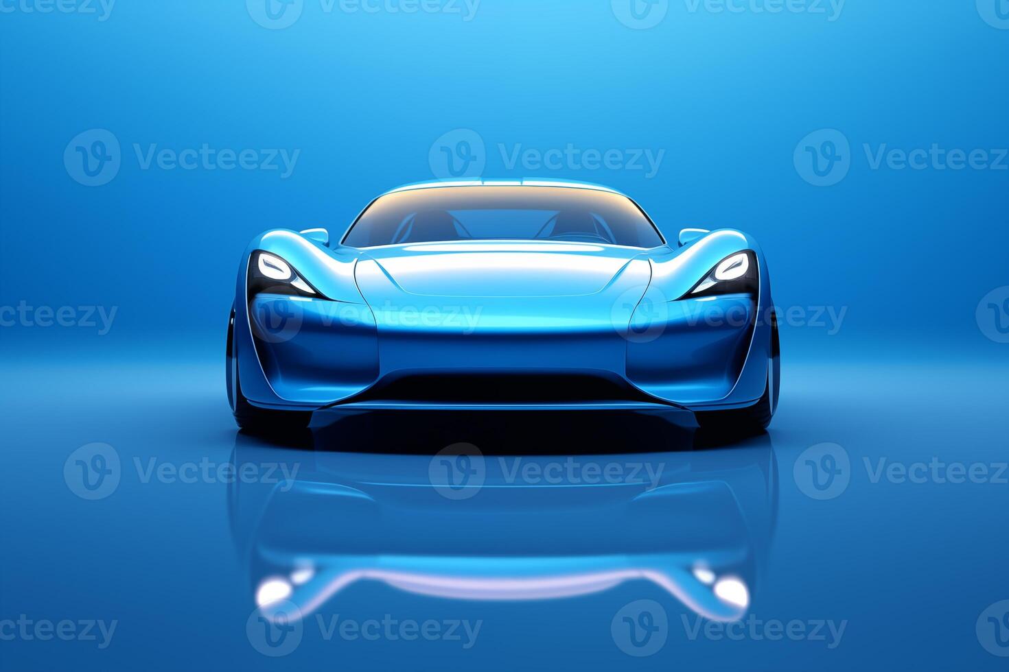 The futuristic a blue sports car on a blue background photo