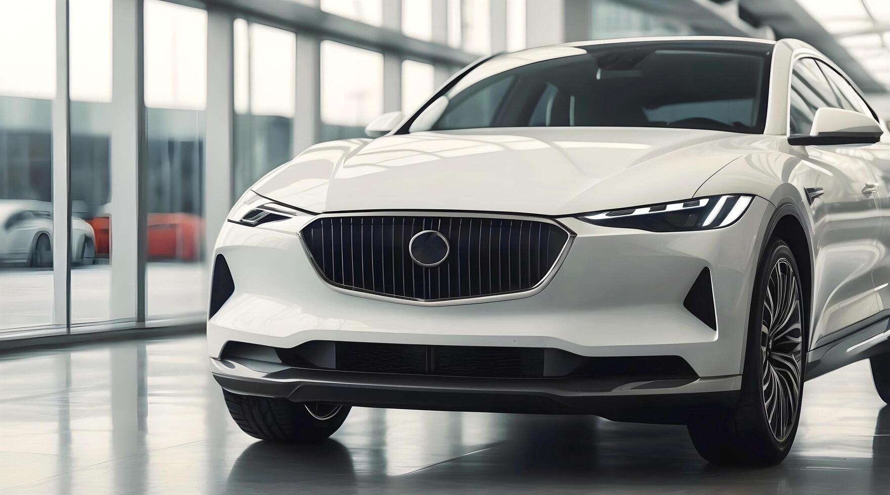 White electric modern luxury car, automotive background, eco transport and vehicle template, sport automobile wallpaper photo