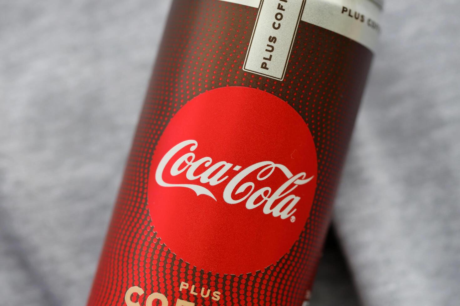 KYIV, UKRAINE - OCTOBER 31, 2023 Can of Coca Cola with coffee flavor. Closed tin can of drink with special design photo