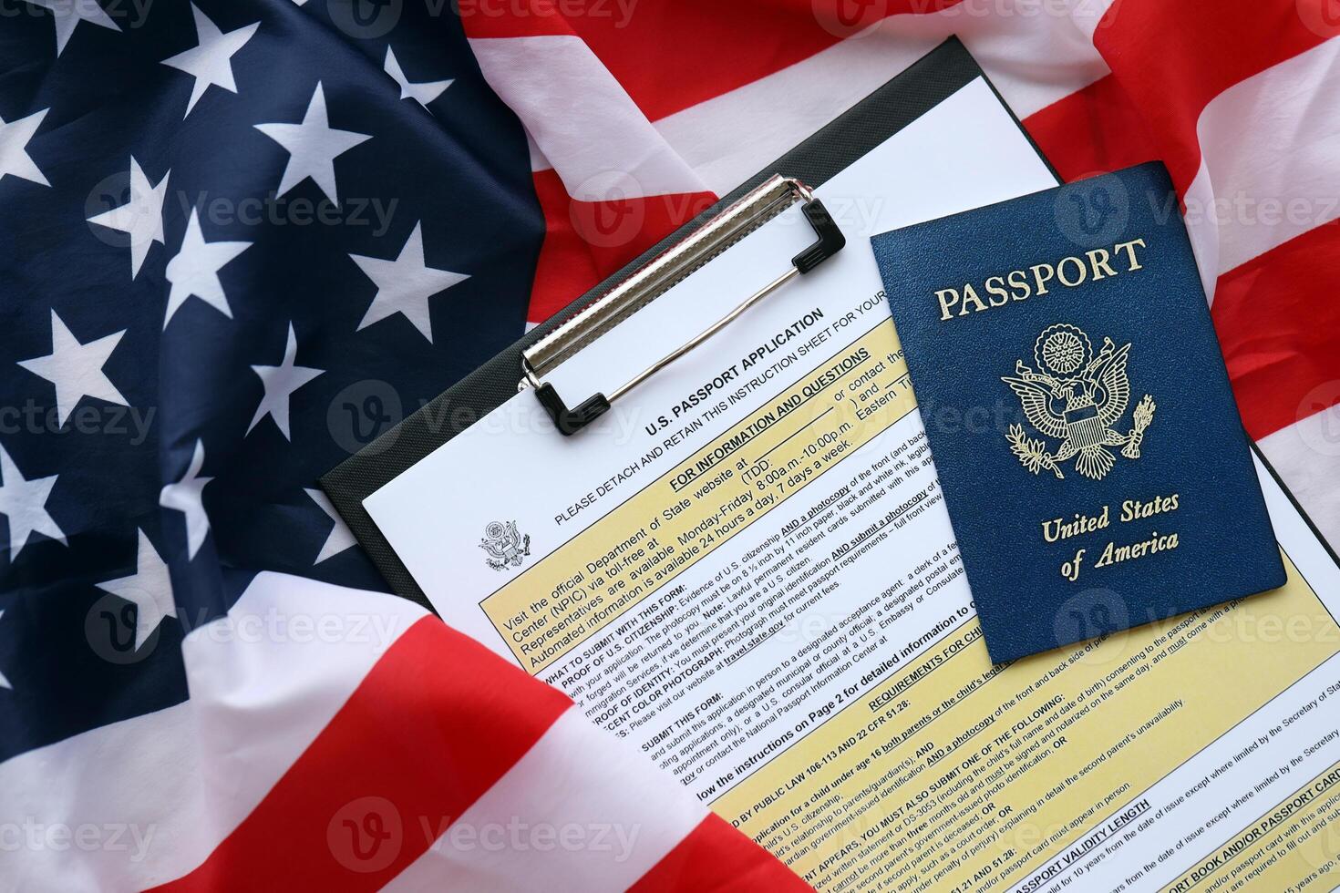 Department of State form DS11 Application for a U.S. Passport lies on table and ready to fill photo