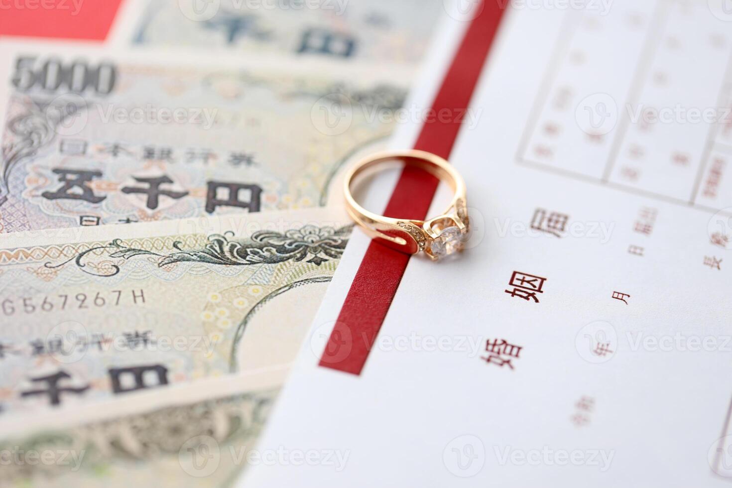 Japanese marriage registration blank document on table photo