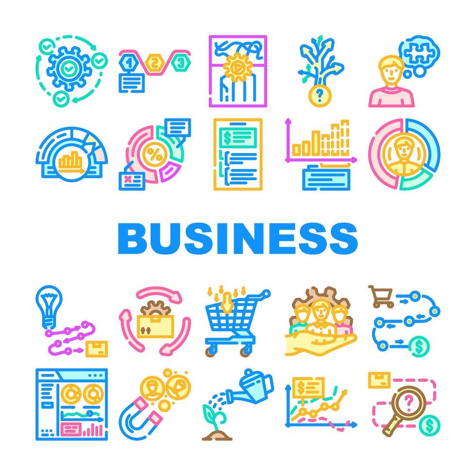business process technology chart icons set vector