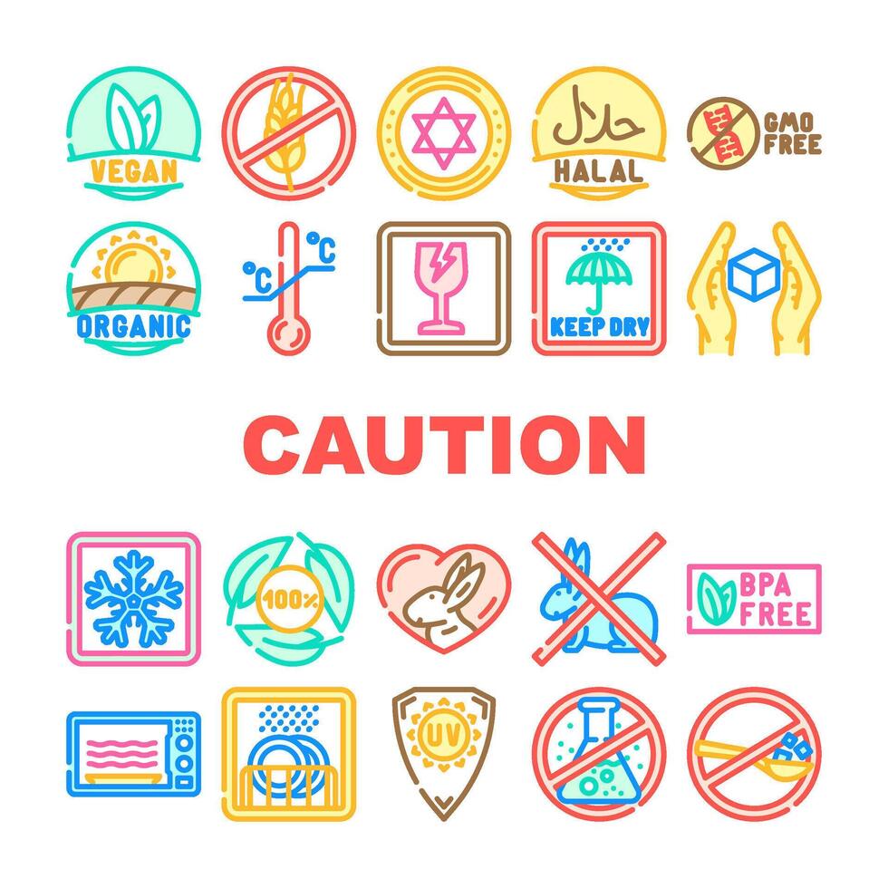 product caution label warning icons set vector