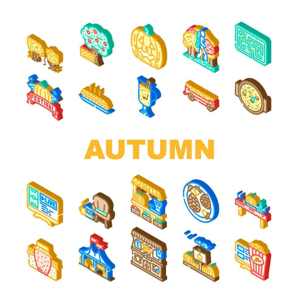 autumn spend time forest icons set vector