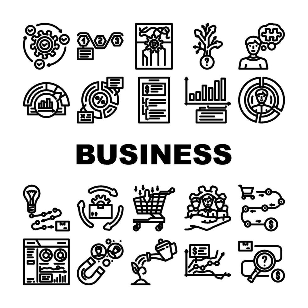 business process technology chart icons set vector