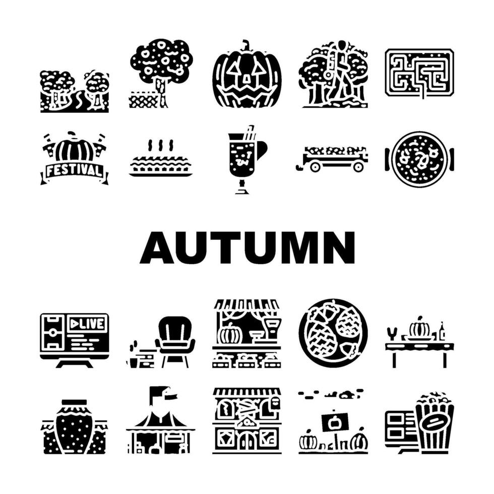 autumn spend time forest icons set vector