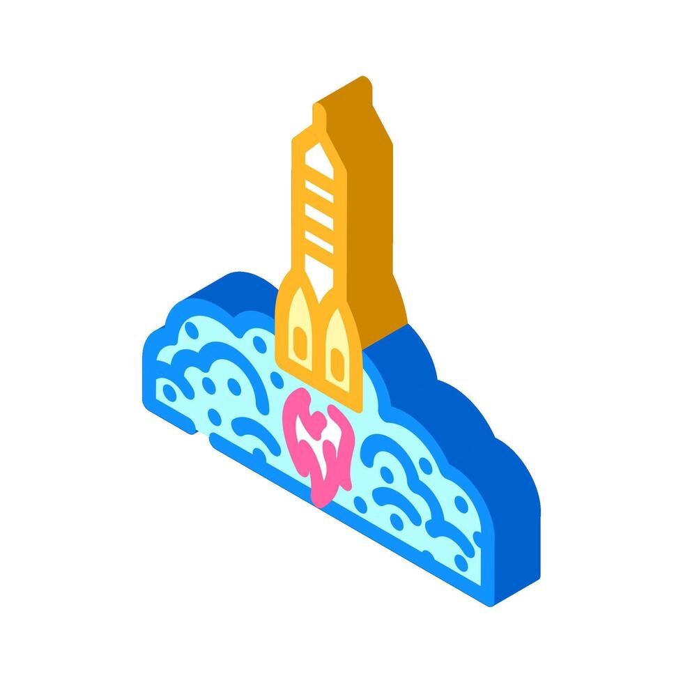 rocket ship progress isometric icon illustration vector