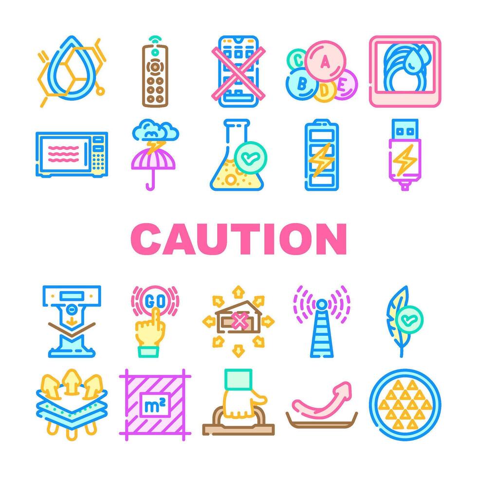 product caution label warning icons set vector