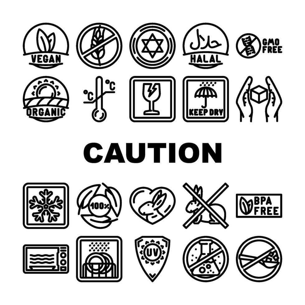 product caution label warning icons set vector