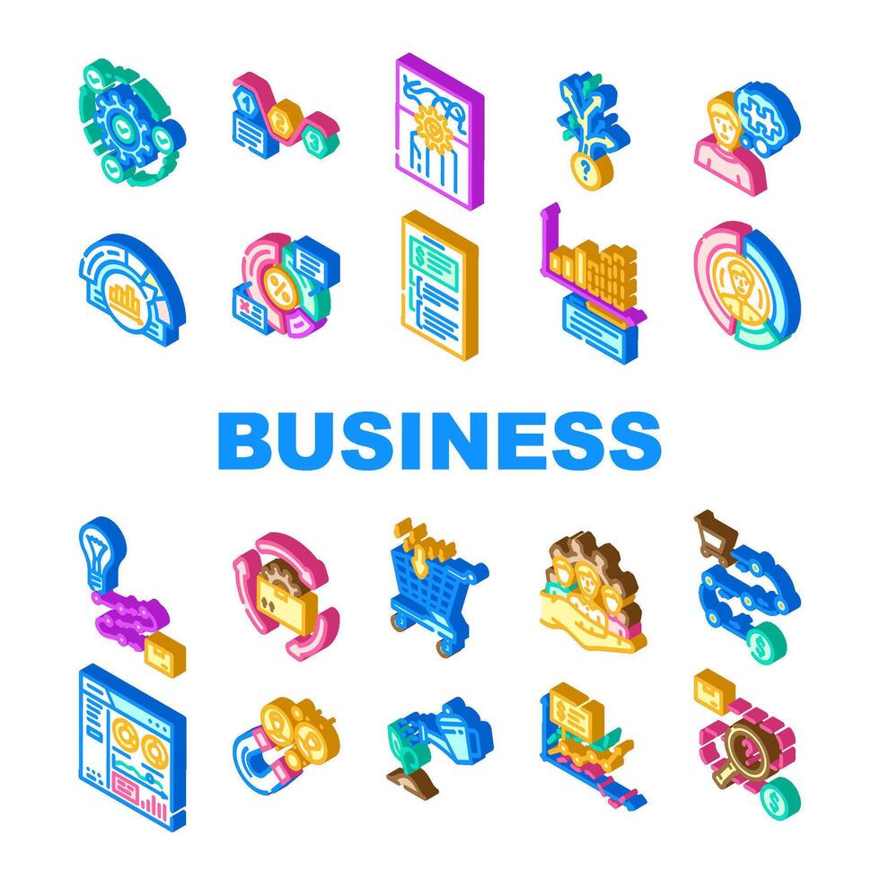 business process technology chart icons set vector