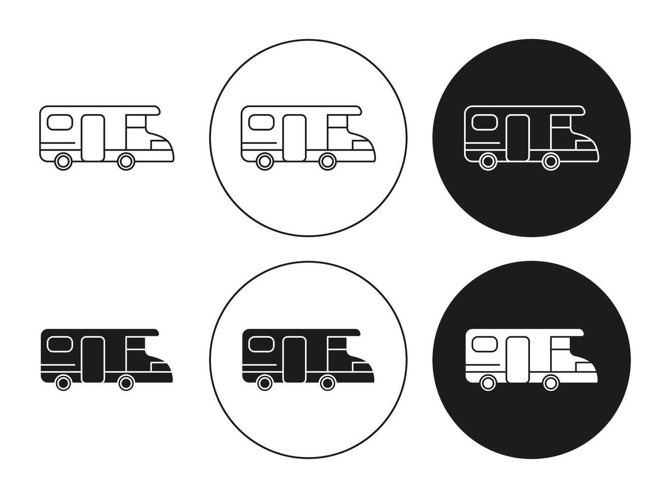 Campervan icon set in thin line outline style. Campervan linear sign vector
