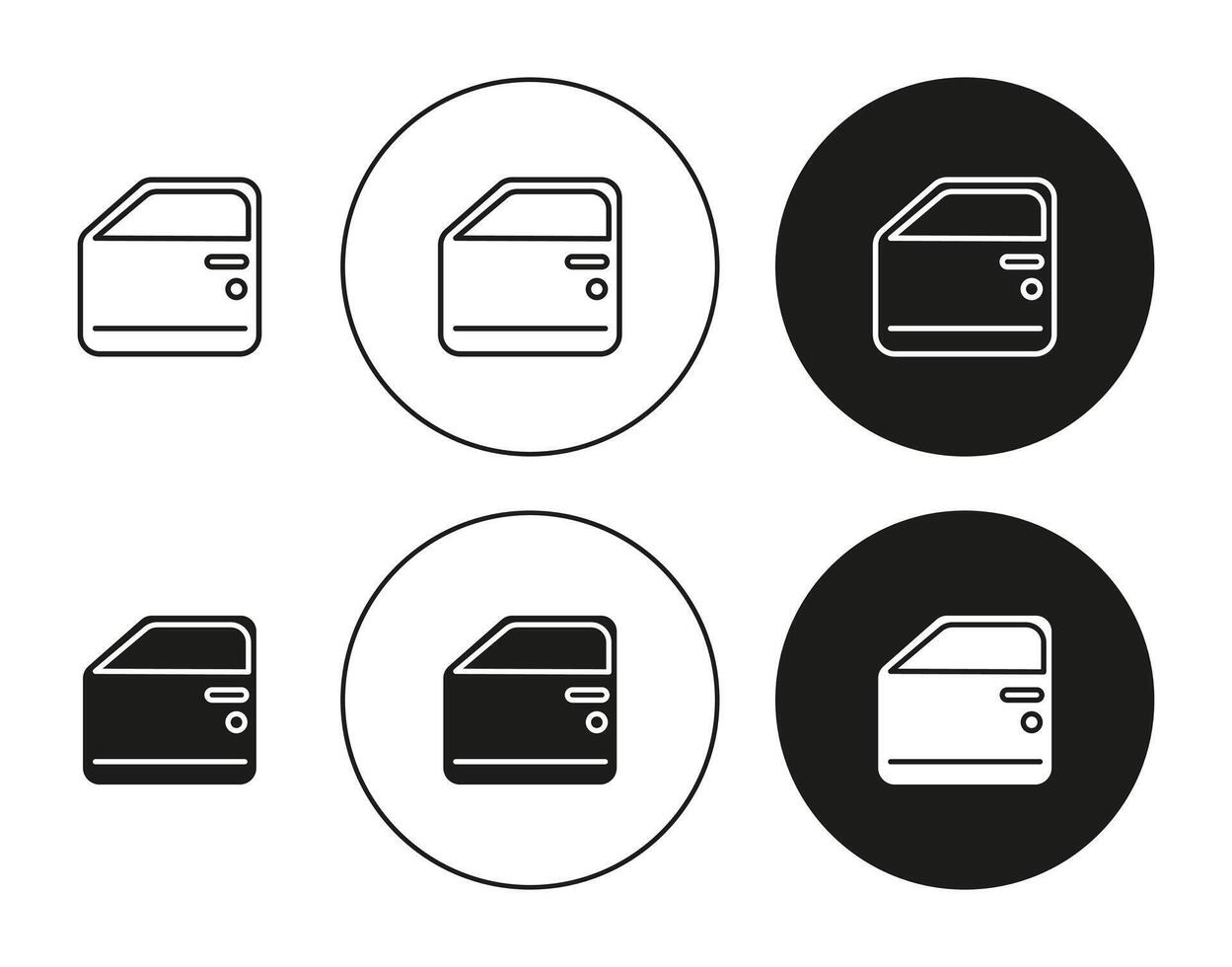 car door flat line icon collection. car door set in black and white color vector