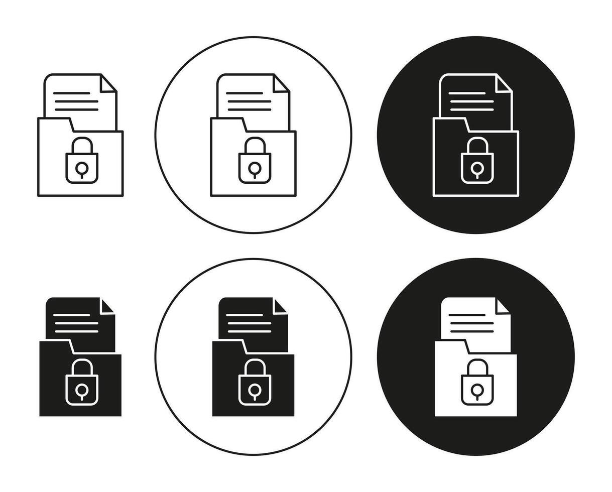 Confidential Project flat line icon collection. Confidential Project set in black and white color vector