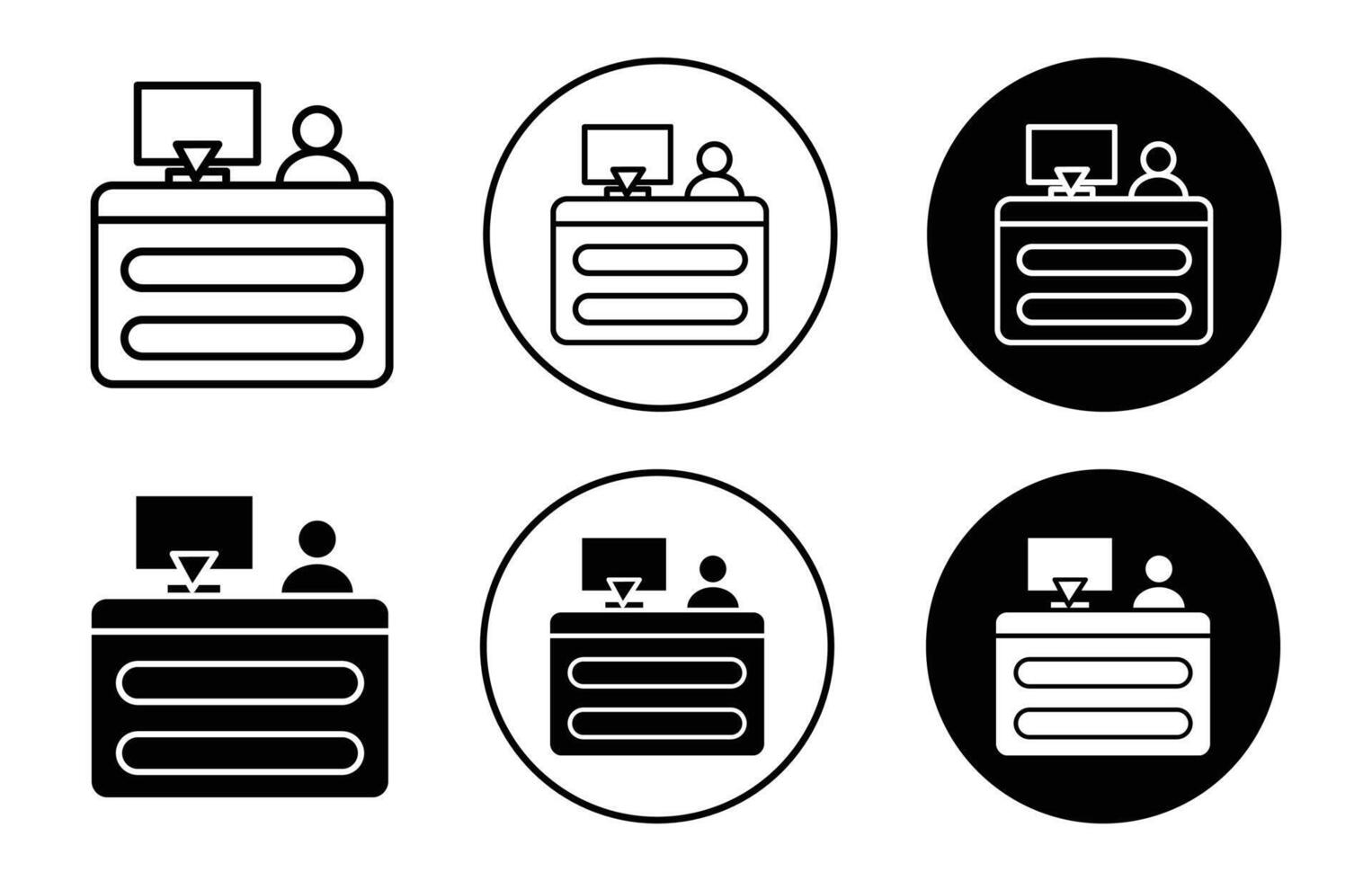 cashier table symbol icon sign collection in white and black vector