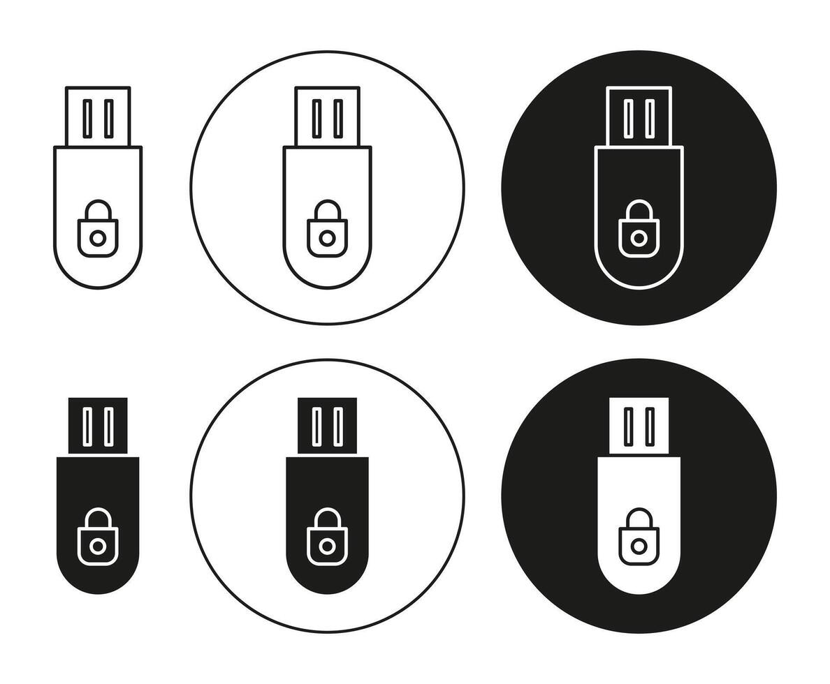 Encrypted pendrive Isolated on White Background set. Encrypted pendrive line art logo vector