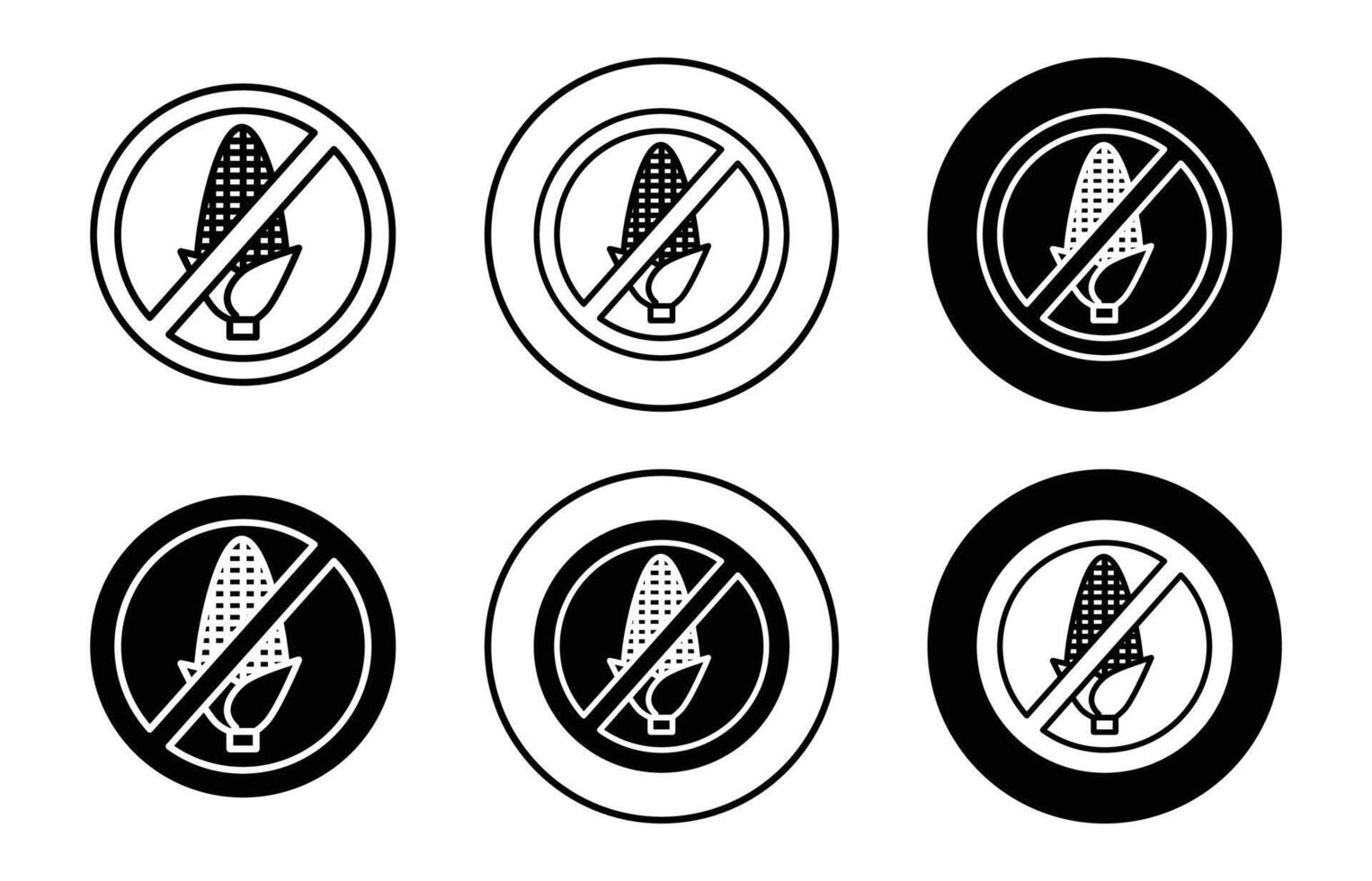 No Corn sign flat line icon set. No Corn sign Thin line illustration vector