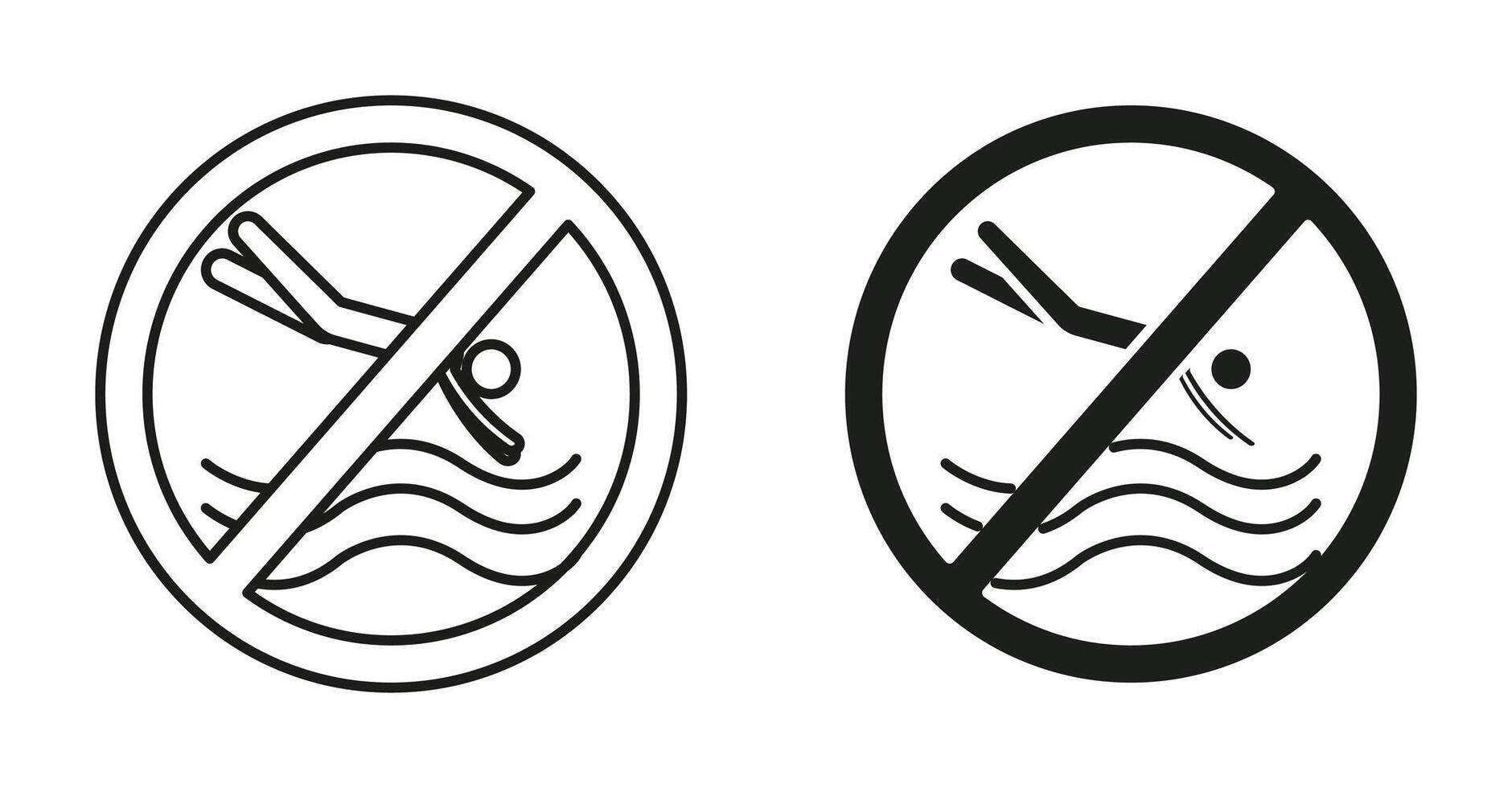 not jump in pool sign flat editable icon mark set. not jump in pool sign illustration with thin stroke vector