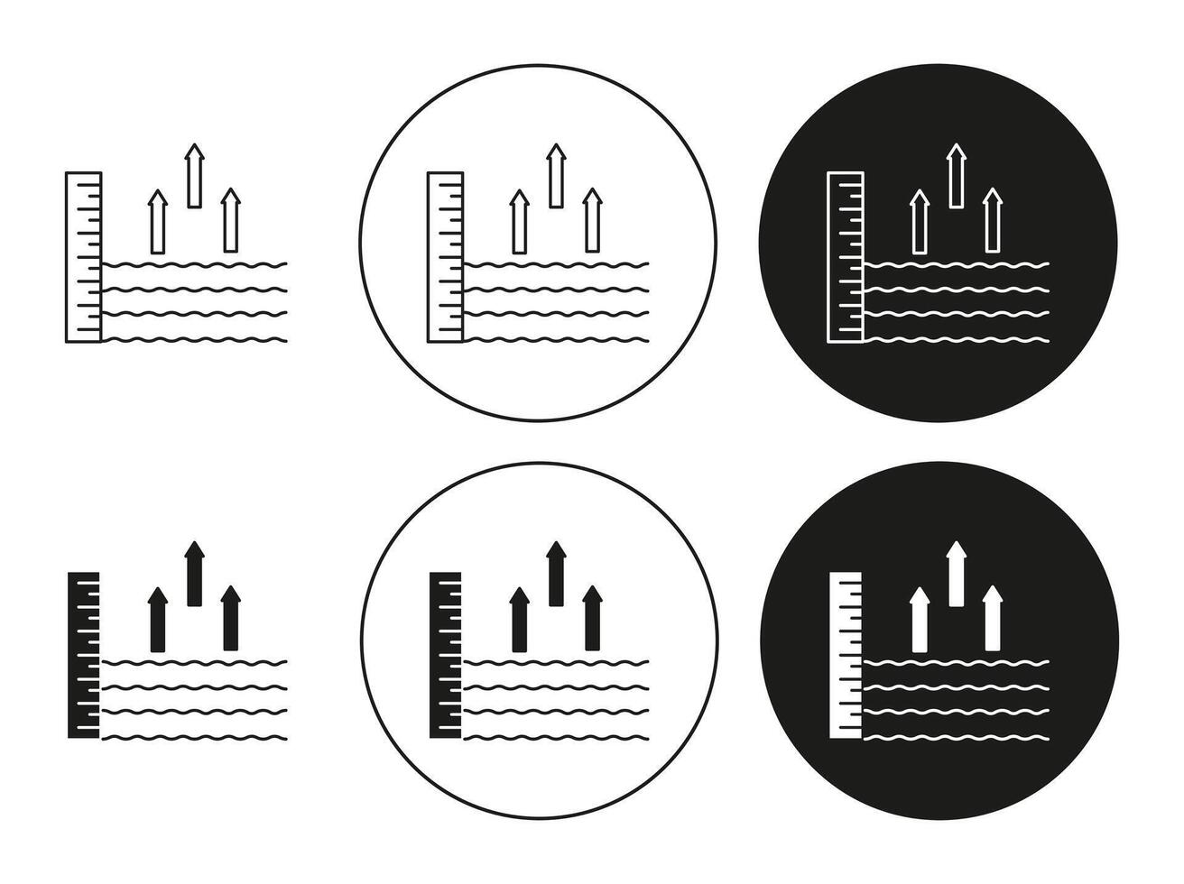 sea level flat line icon collection. sea level set in black and white color vector