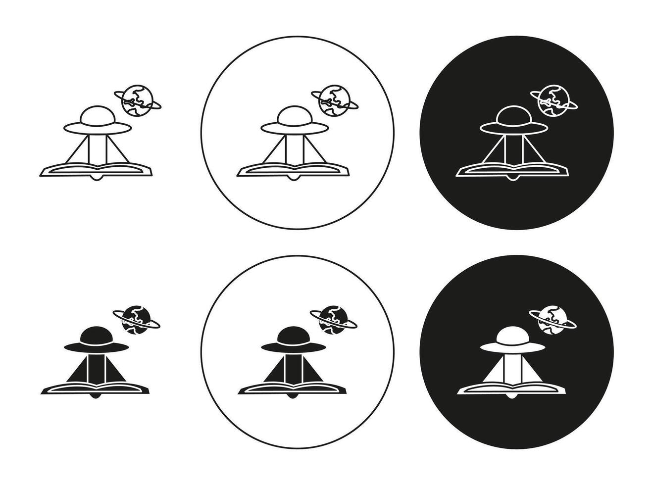 Science fiction icon set in thin line outline style. Science fiction linear sign vector