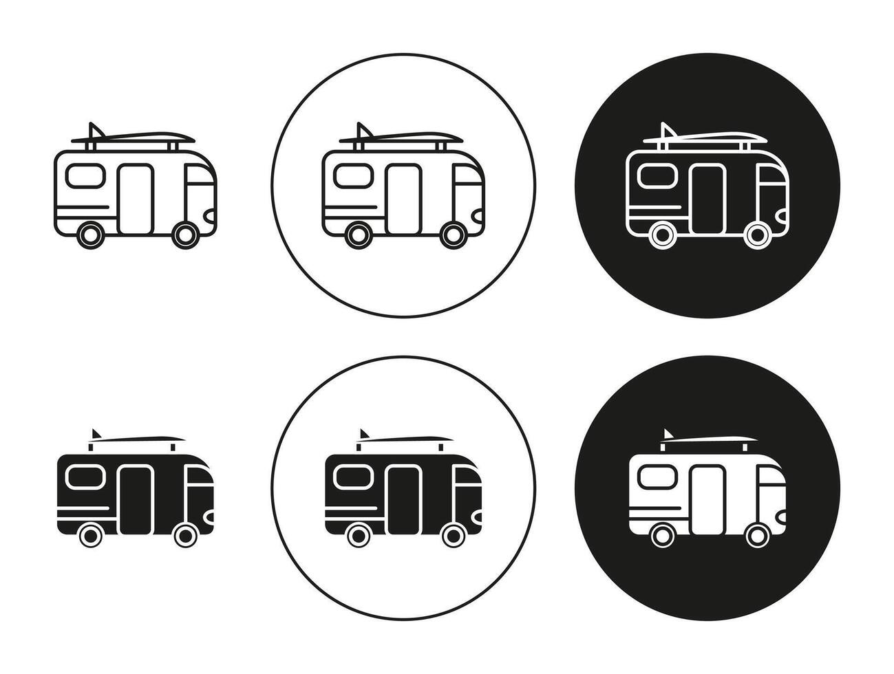 Surfing Bus flat editable icon mark set. Surfing Bus illustration with thin stroke vector
