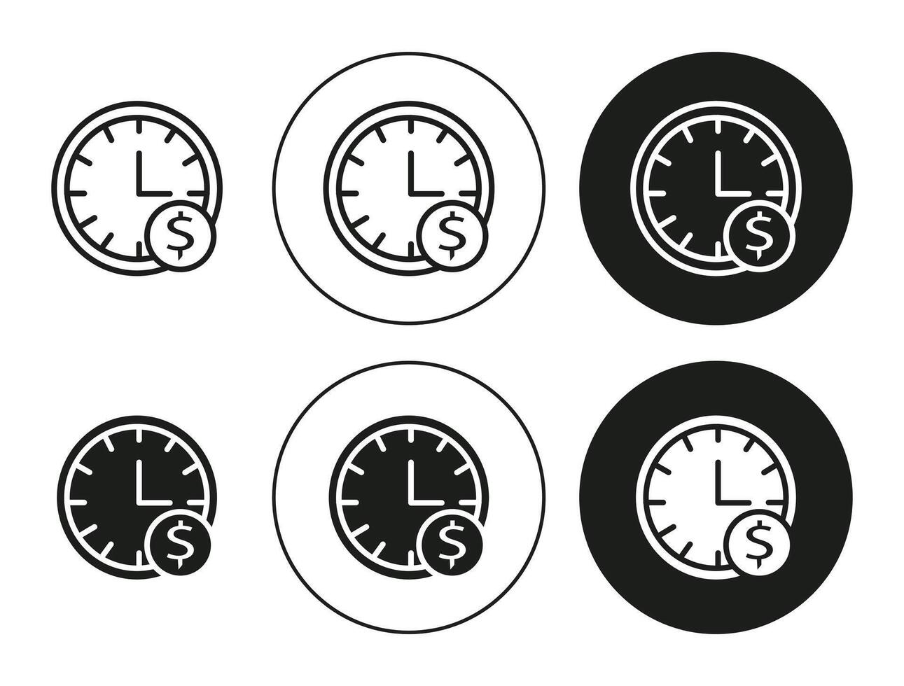 Time is money linear art icon set. Time is money mark for web vector