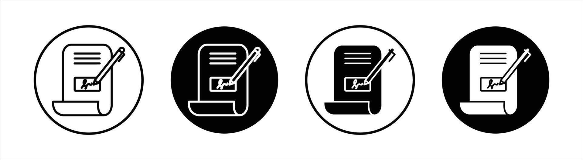 Signature in documents flat line icon set. Signature in documents Thin line illustration vector