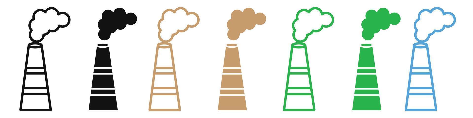 Industrial Chimney Icons for Emission Control and Air Purification in Factories and Homes vector