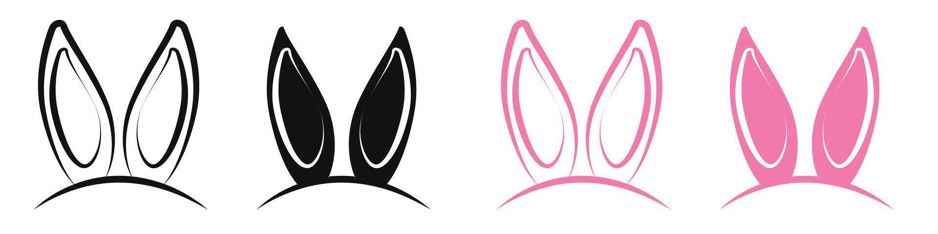 Party Event Bunny Ear Headband Icon Set with Happy Hare Ear Shapes vector
