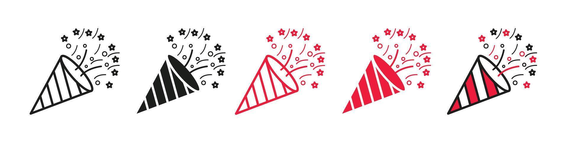 Party Celebration Icons with Confetti Poppers for Anniversary and Birthday Surprises vector